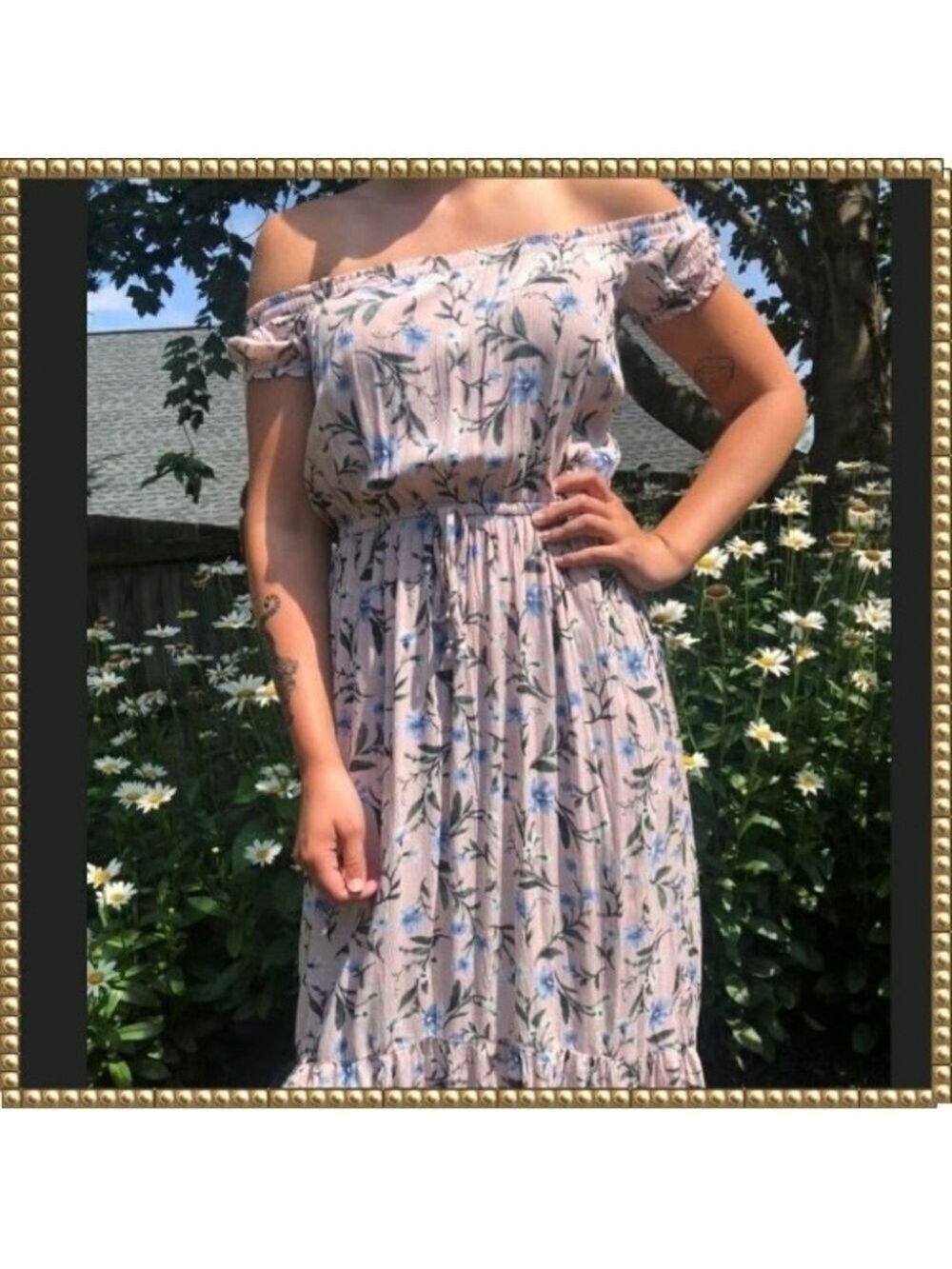 American Eagle Floral Maxi Dress Off Shoulder XS